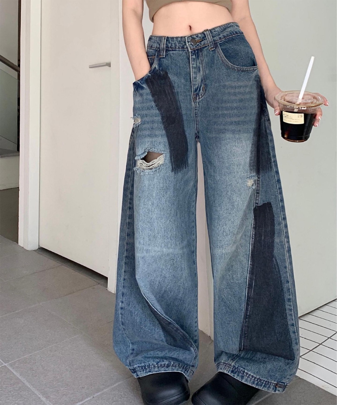 ペイント ダメージ デニムパンツ 