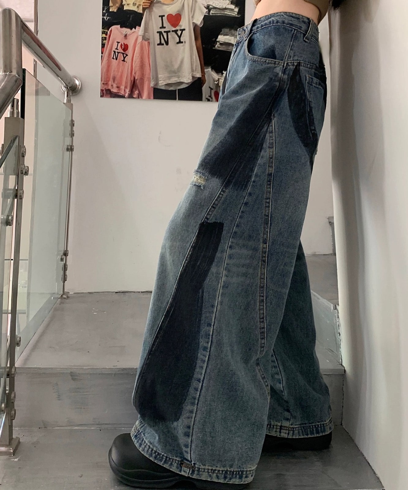 ペイント ダメージ デニムパンツ 