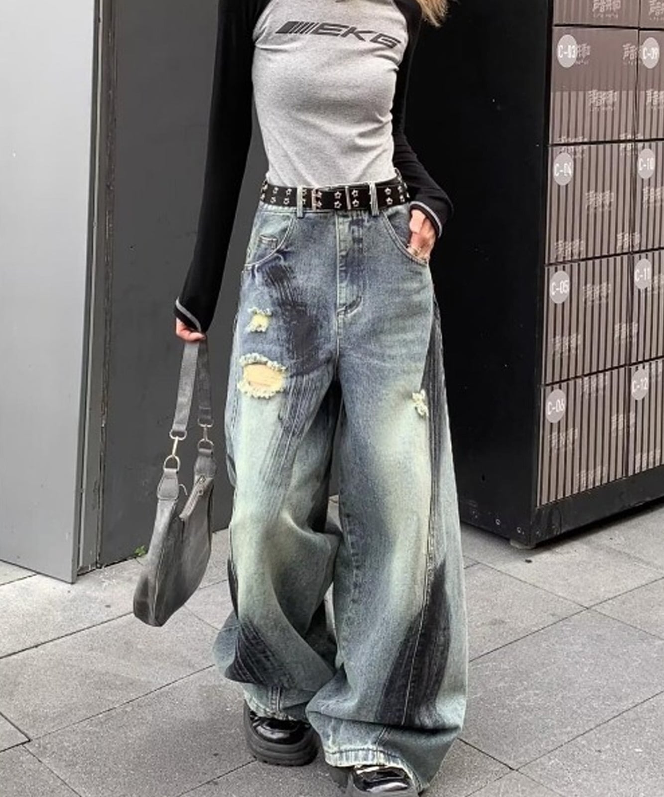 ペイント ダメージ デニムパンツ 