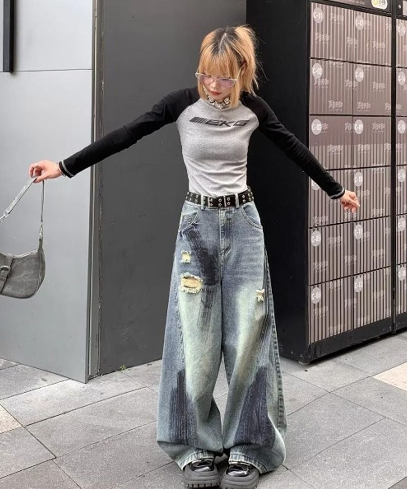 ペイント ダメージ デニムパンツ 