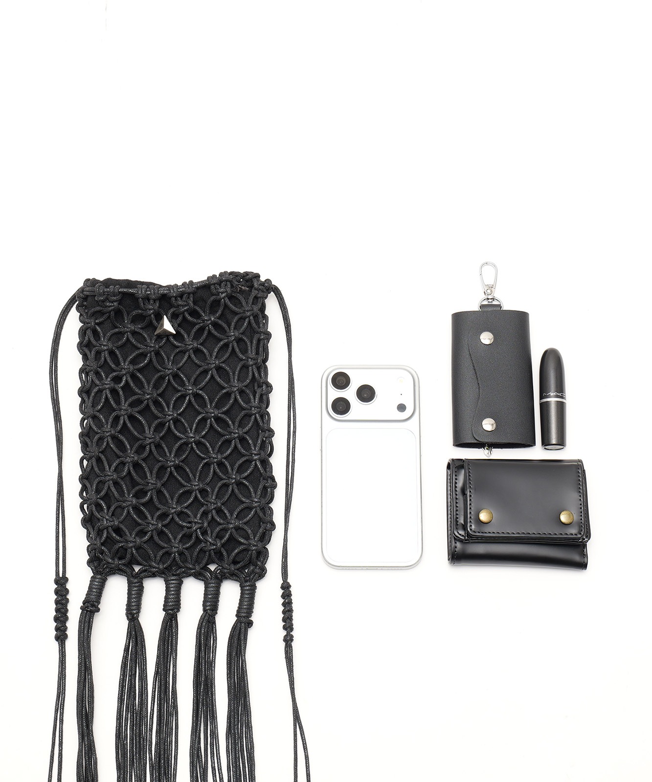 【 DEVICE 】 マクラメ編み フリンジ ショルダーバッグ ミニショルダー スマホショルダー 巾着付き ボヘミアン モード メンズ レディース ユニセックス DSC26036