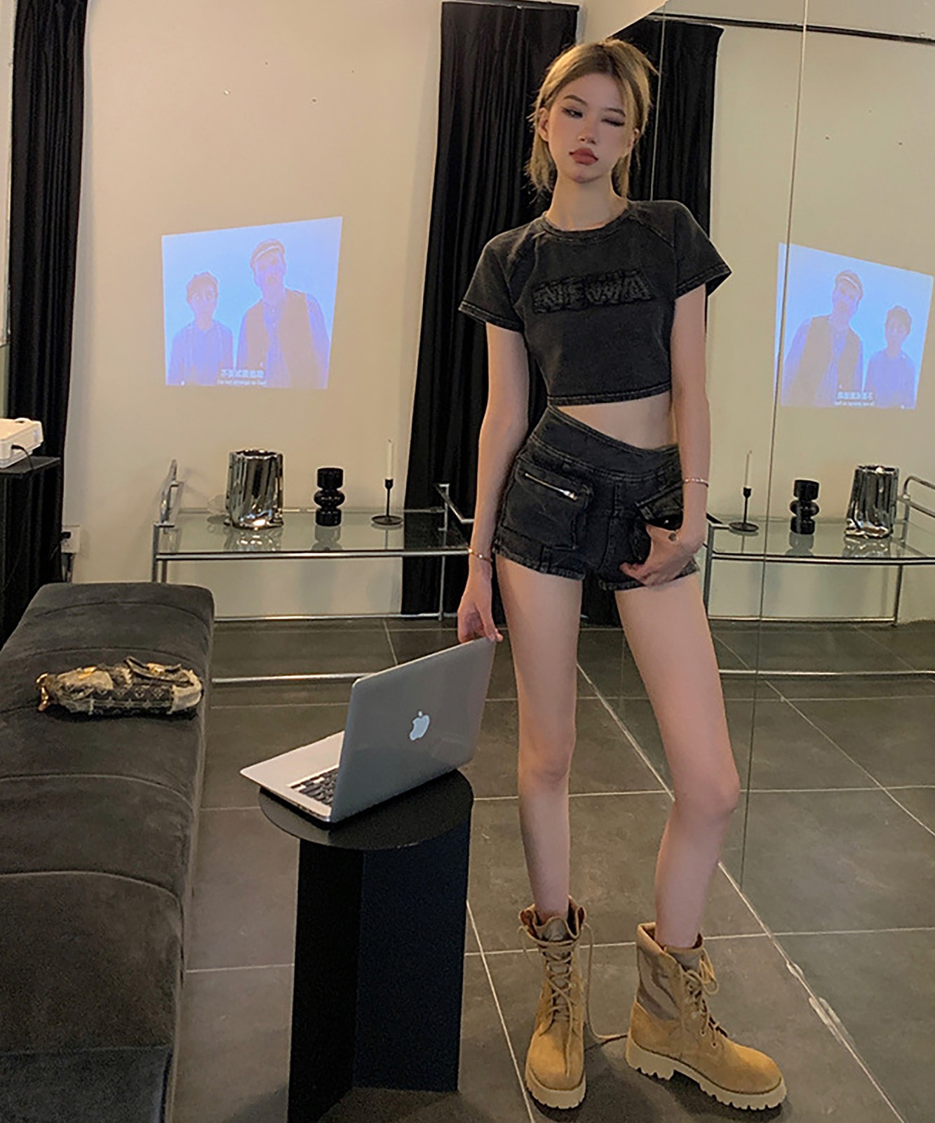 DEVICE select ピグメント クロップド ショート丈 半袖 Tシャツ ちびTシャツ レディース