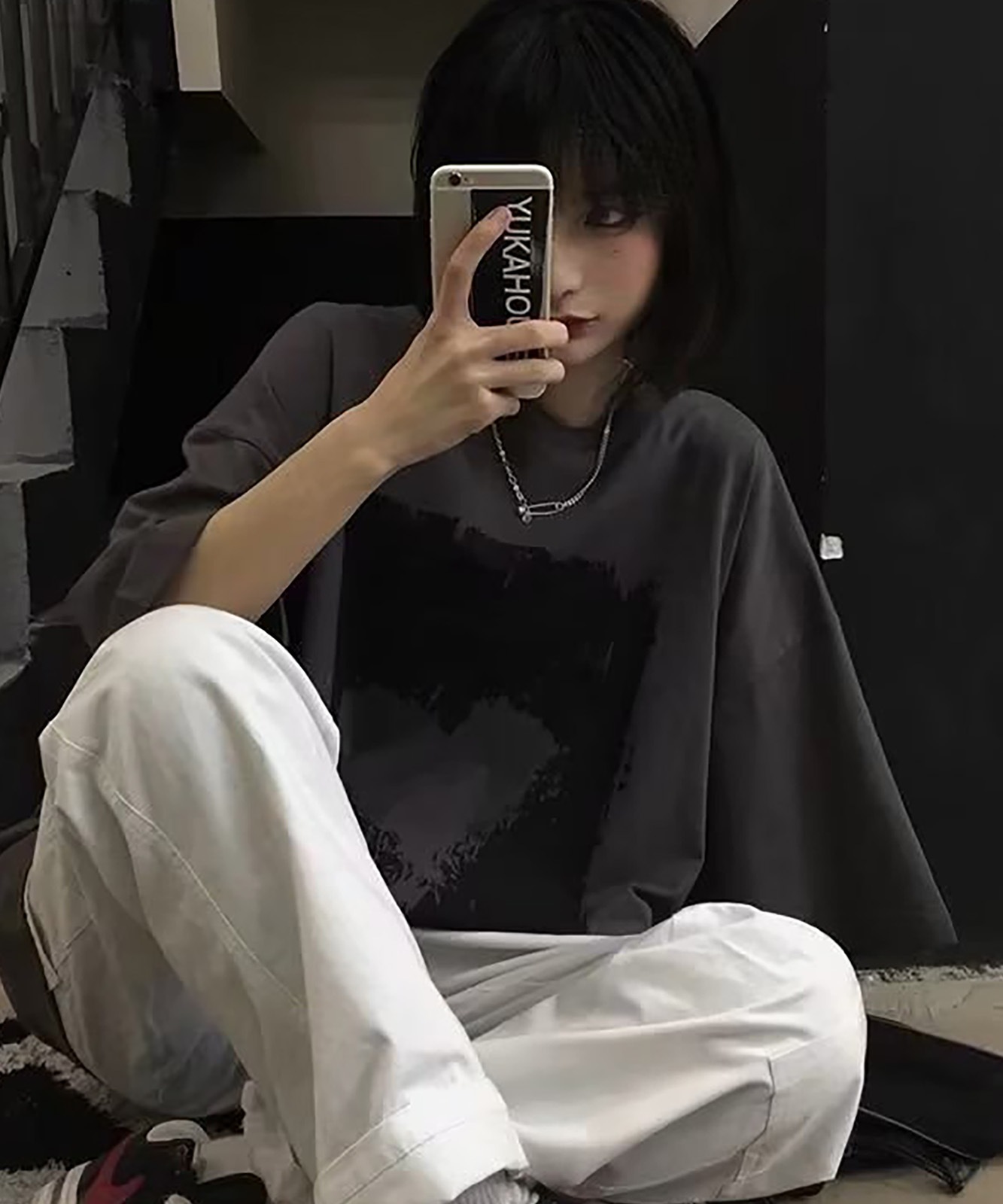 DEVICE select ヴィンテージライク ハート プリント 古着風 半袖 ビッグシルエット Tシャツ メンズ レディース