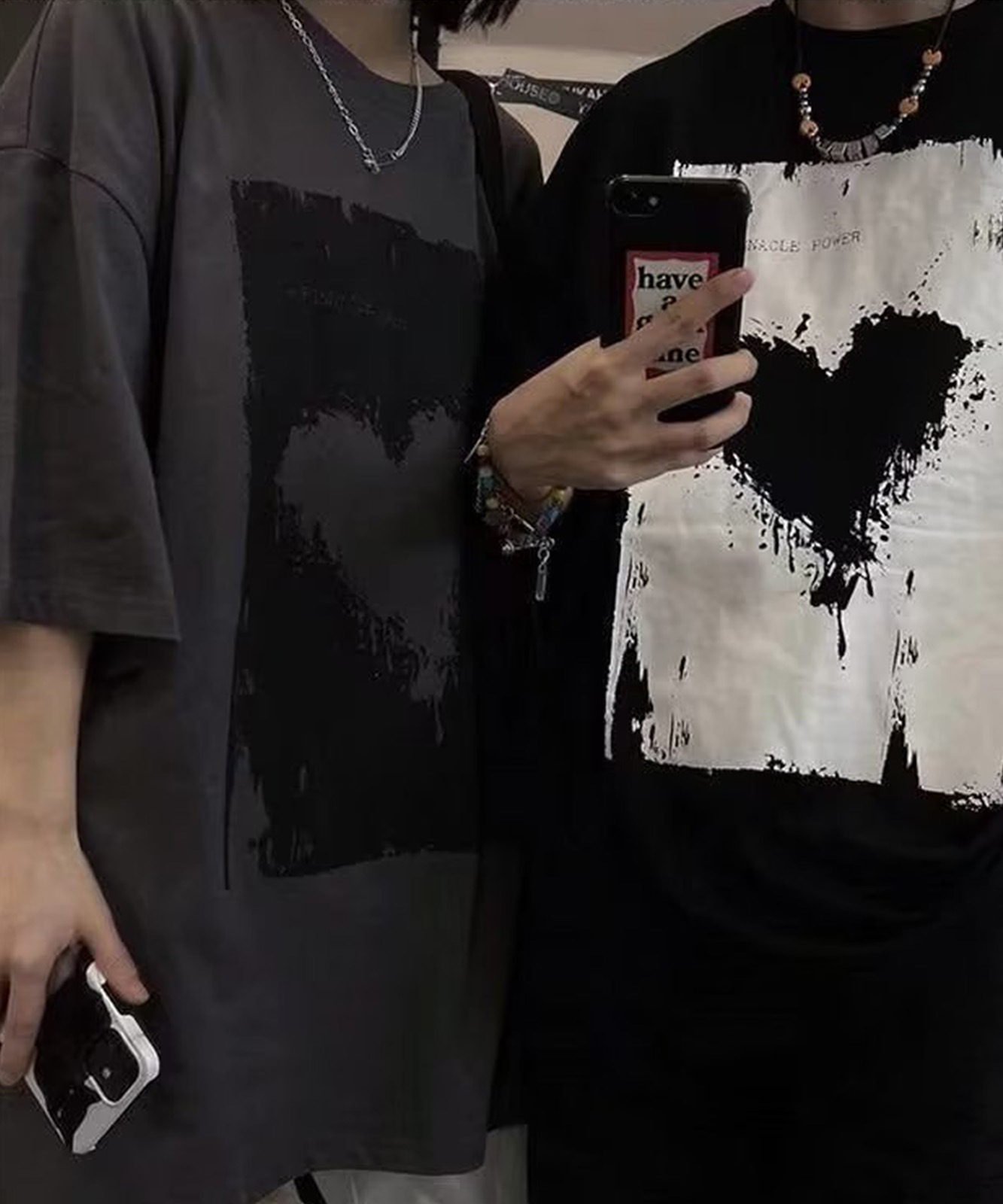 DEVICE select ヴィンテージライク ハート プリント 古着風 半袖 ビッグシルエット Tシャツ メンズ レディース