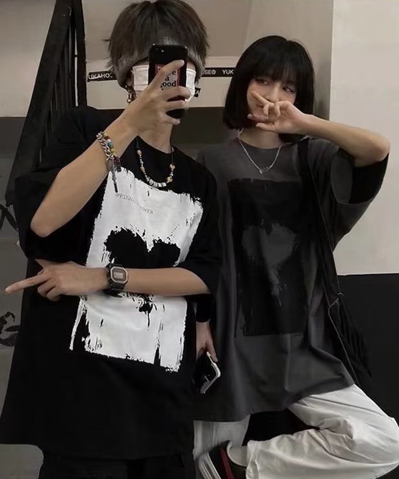 DEVICE select ヴィンテージライク ハート プリント 古着風 半袖 ビッグシルエット Tシャツ メンズ レディース