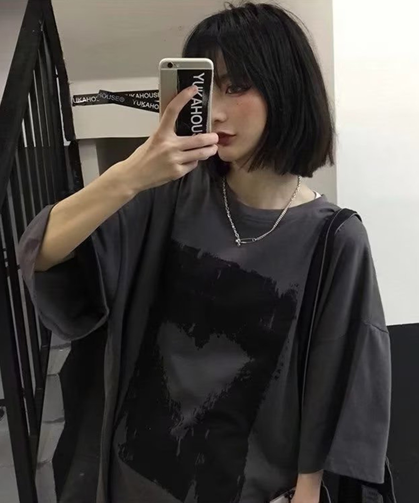 DEVICE select ヴィンテージライク ハート プリント 古着風 半袖 ビッグシルエット Tシャツ メンズ レディース