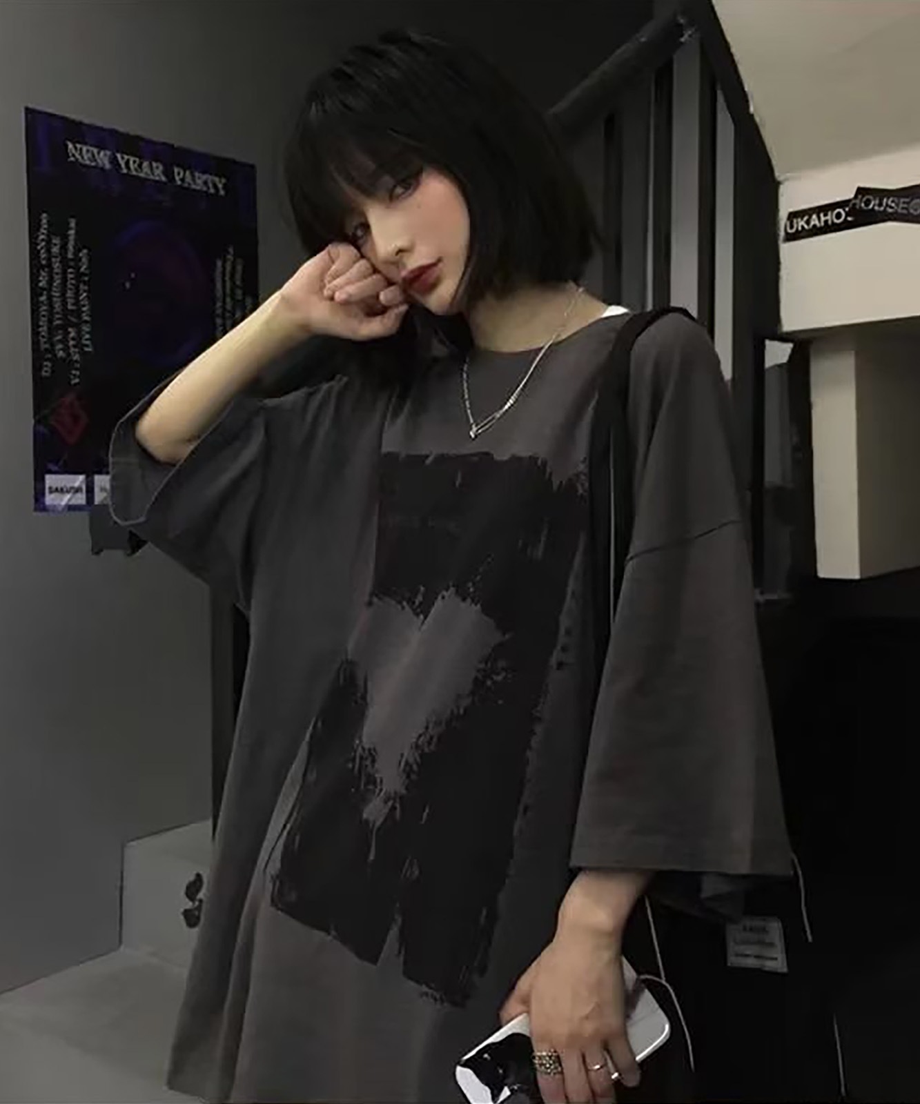 DEVICE select ヴィンテージライク ハート プリント 古着風 半袖 ビッグシルエット Tシャツ メンズ レディース