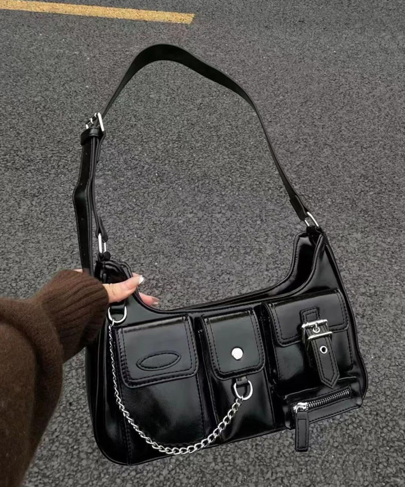 【 DEVICE select 】 マルチポケット チェーン ショルダーバッグ 肩掛けバッグ クロスバッグ レディース メンズ ユニセックス 韓国風 Y2K TA1208B