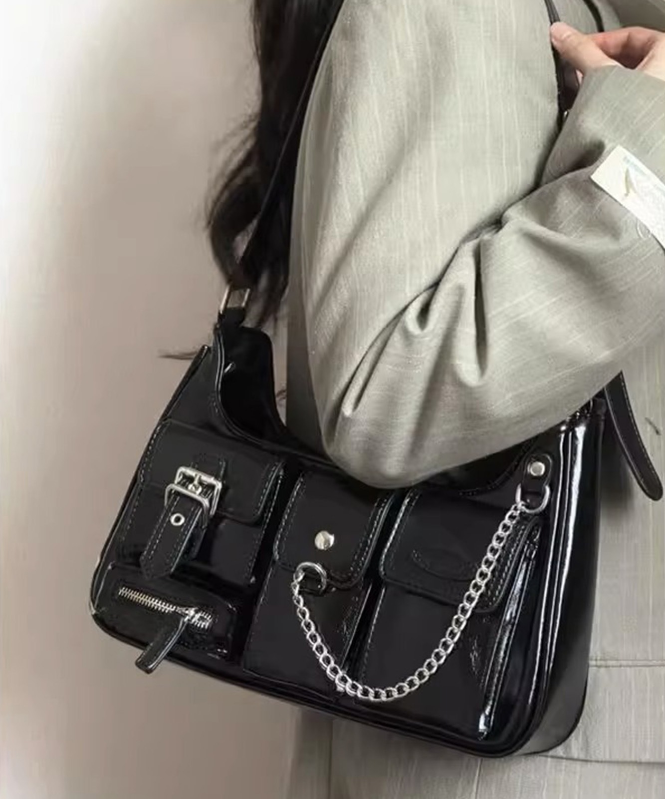 【 DEVICE select 】 マルチポケット チェーン ショルダーバッグ 肩掛けバッグ クロスバッグ レディース メンズ ユニセックス 韓国風 Y2K TA1208B