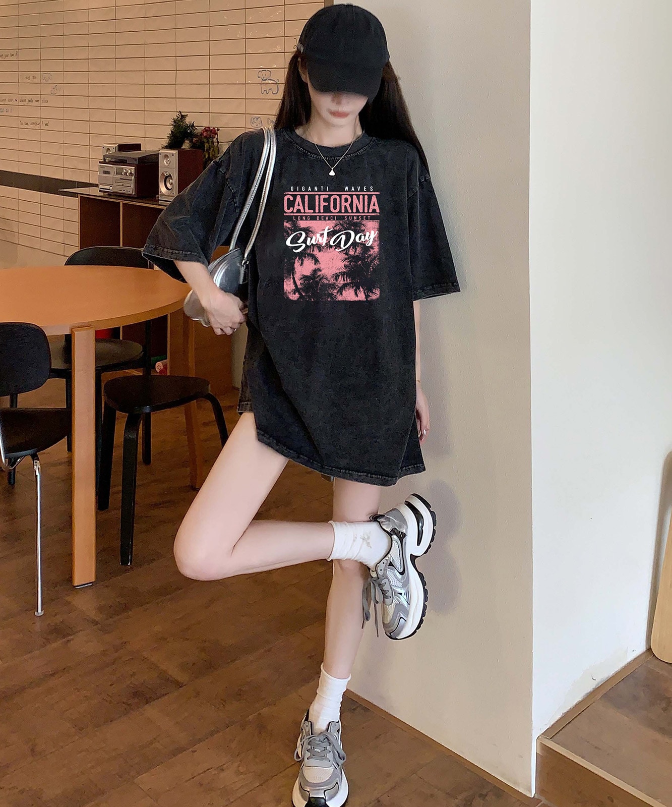 DEVICE select リゾート グラフィックプリント ピグメント 古着風 ビッグシルエット Tシャツ メンズ レディース