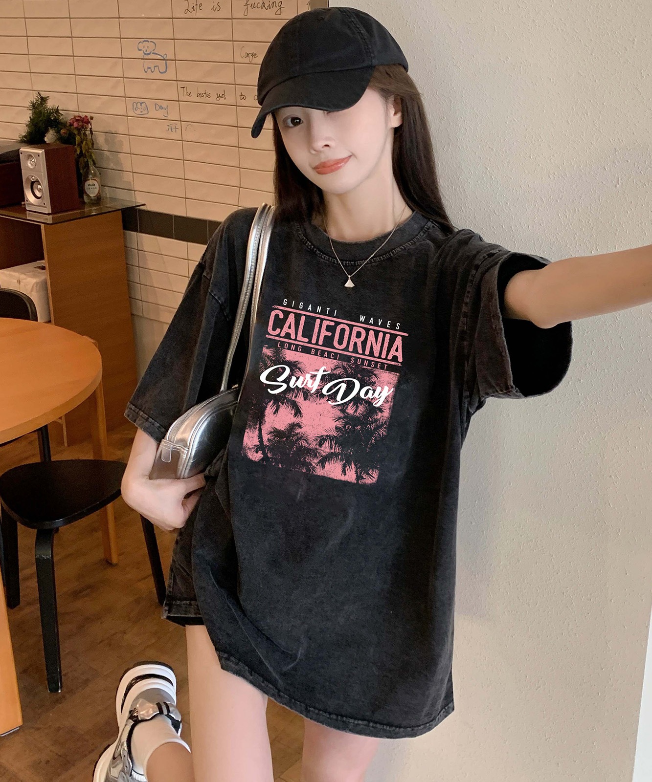 DEVICE select リゾート グラフィックプリント ピグメント 古着風 ビッグシルエット Tシャツ メンズ レディース