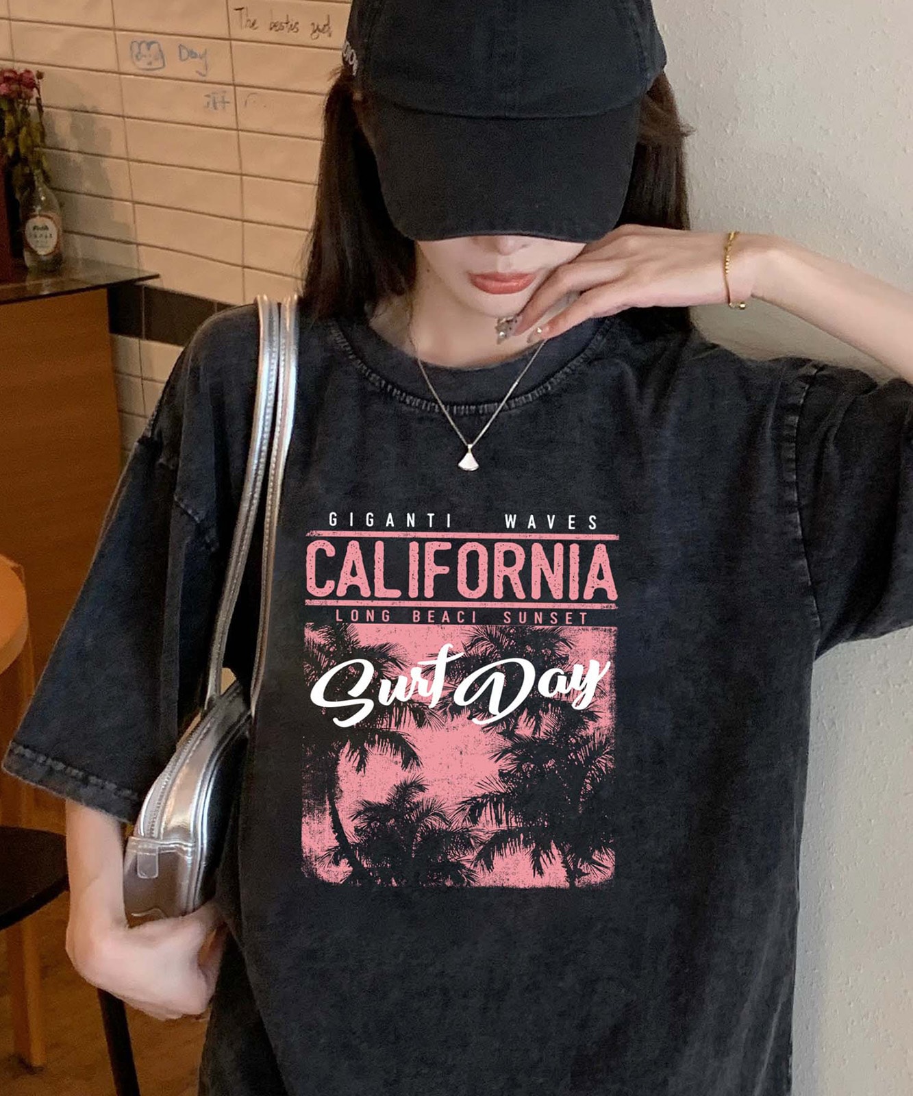 DEVICE select リゾート グラフィックプリント ピグメント 古着風 ビッグシルエット Tシャツ メンズ レディース