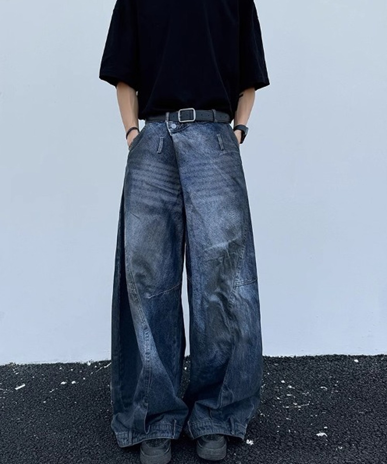 DEVICE select スーパーワイド ダメージ ヴィンテージライク バギーデニムパンツ メンズ レディース