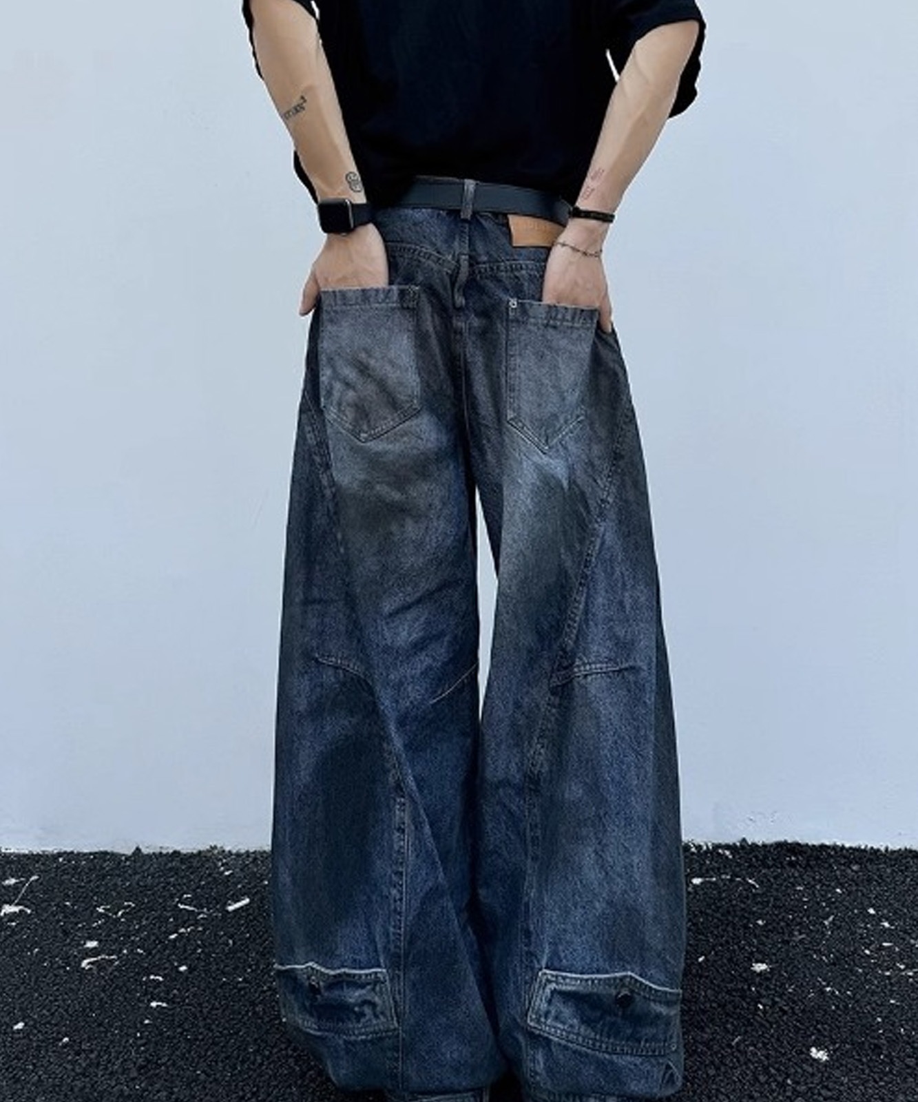 DEVICE select スーパーワイド ダメージ ヴィンテージライク バギーデニムパンツ メンズ レディース