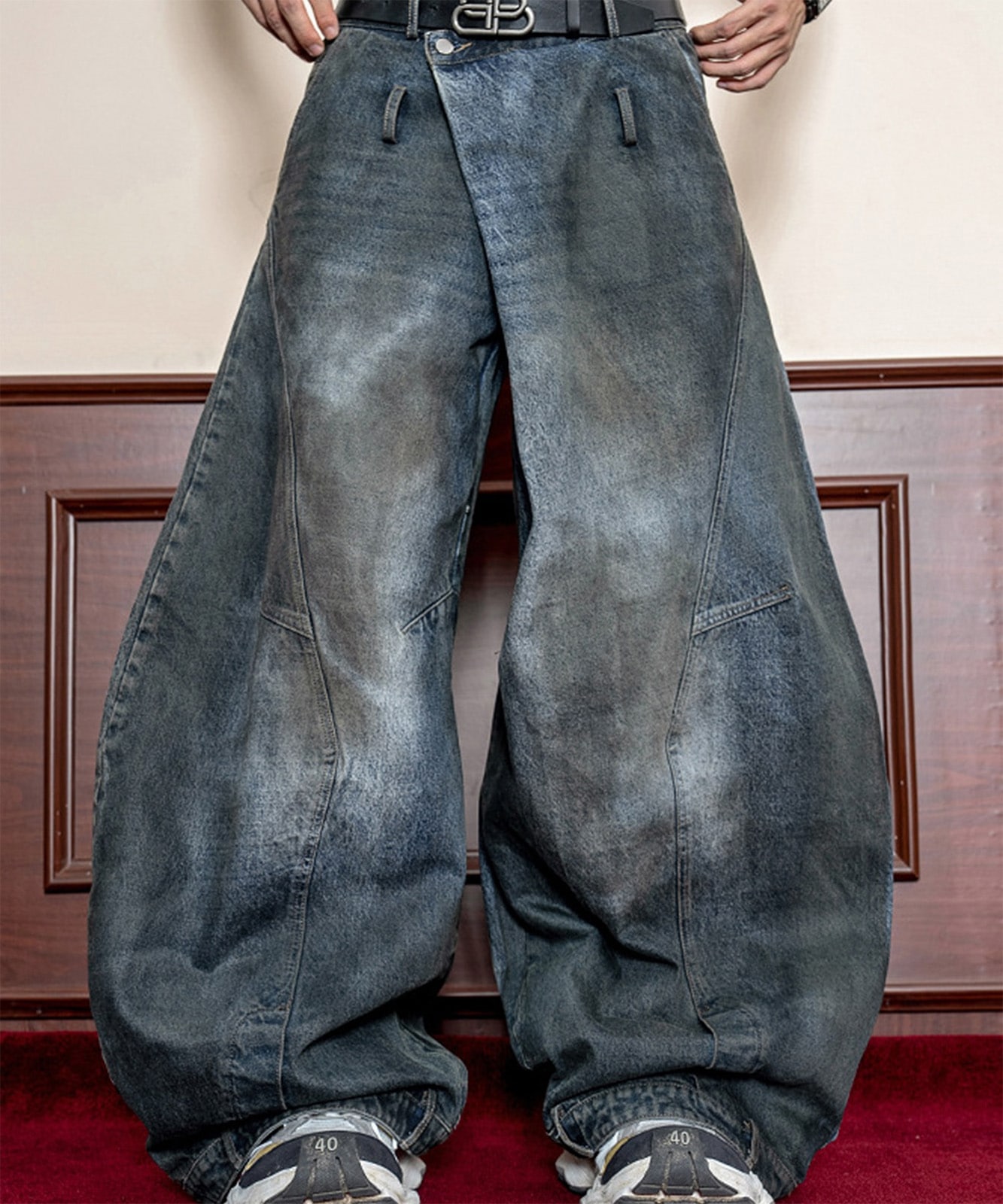 DEVICE select スーパーワイド ダメージ ヴィンテージライク バギーデニムパンツ メンズ レディース