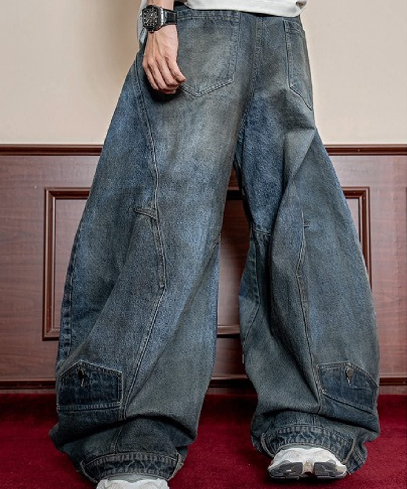 DEVICE select スーパーワイド ダメージ ヴィンテージライク バギーデニムパンツ メンズ レディース