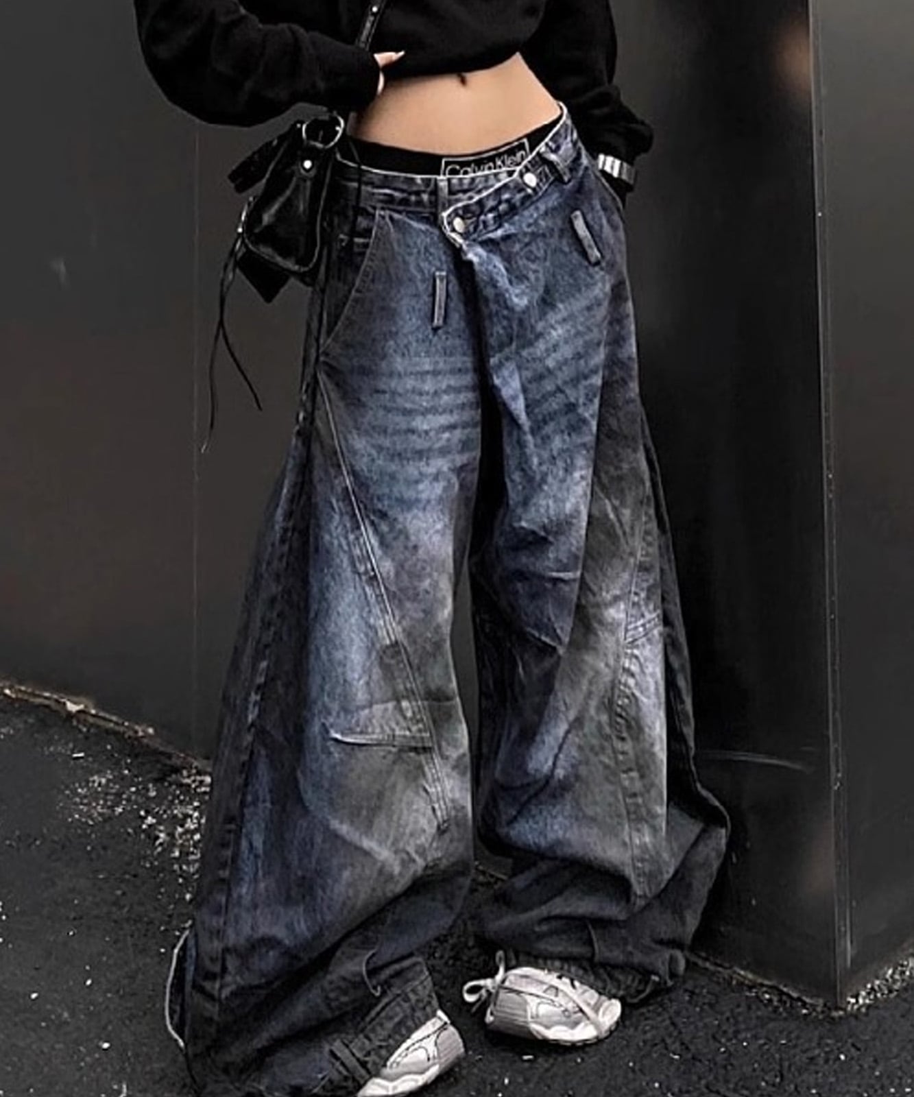 DEVICE select スーパーワイド ダメージ ヴィンテージライク バギーデニムパンツ メンズ レディース