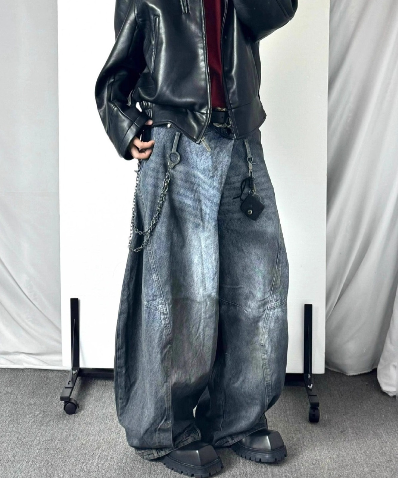 DEVICE select スーパーワイド ダメージ ヴィンテージライク バギーデニムパンツ メンズ レディース