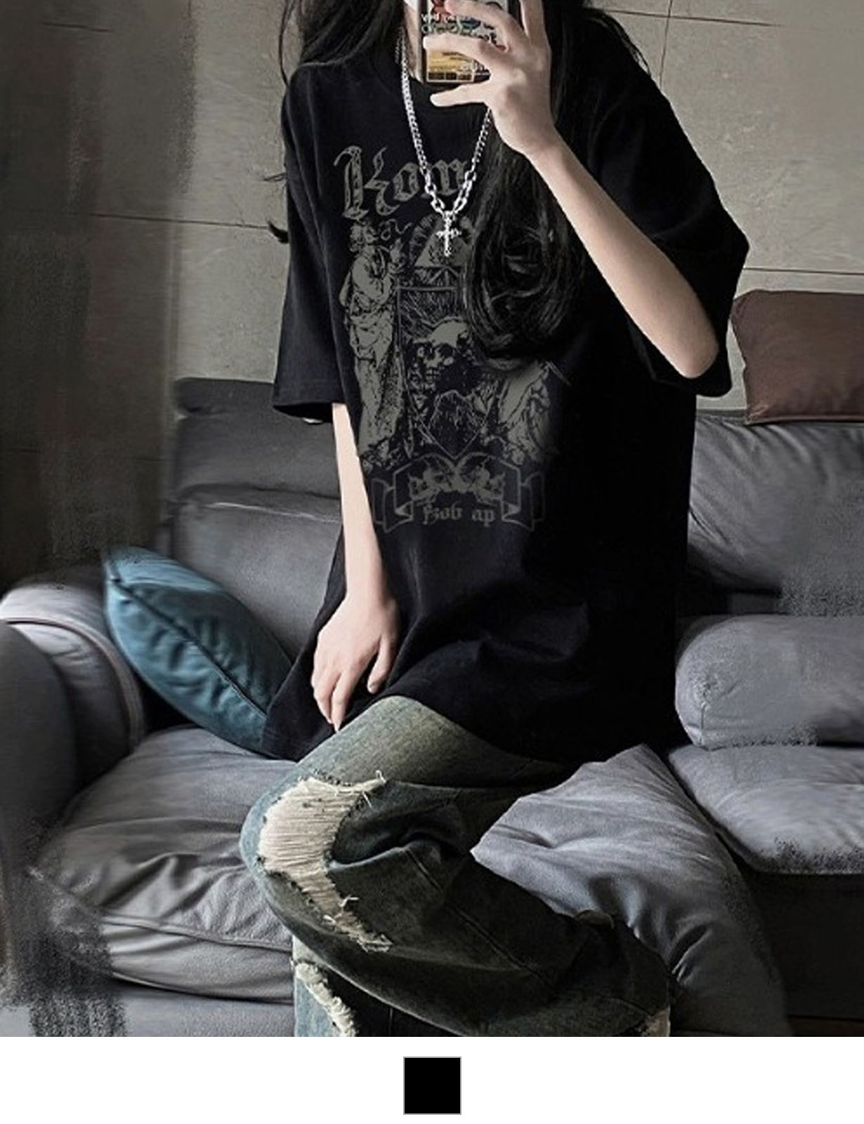 【 DEVICE select 】 オーバーサイズ ドクログラフィック スカルプリント 半袖Tシャツ メンズ レディース