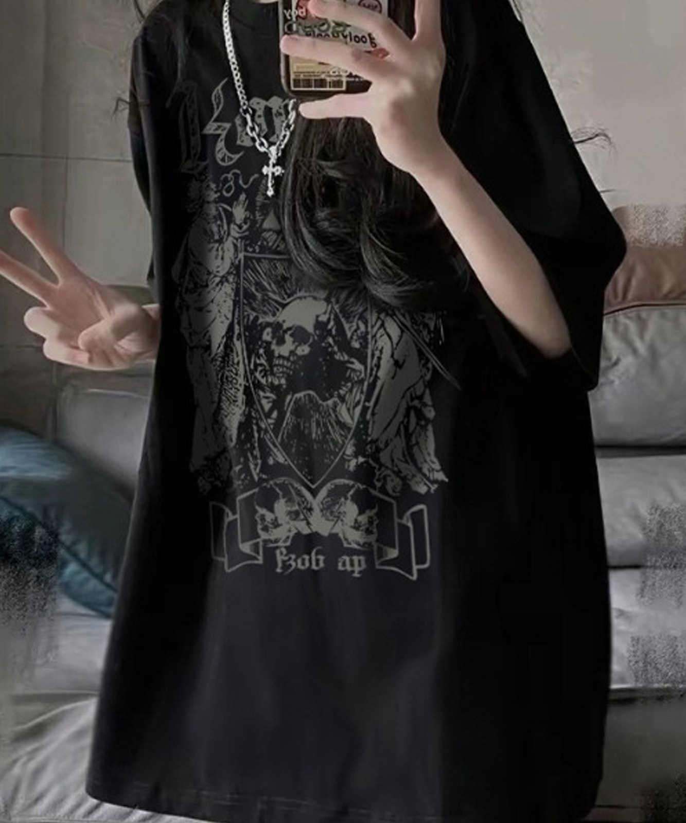 【 DEVICE select 】 オーバーサイズ ドクログラフィック スカルプリント 半袖Tシャツ メンズ レディース