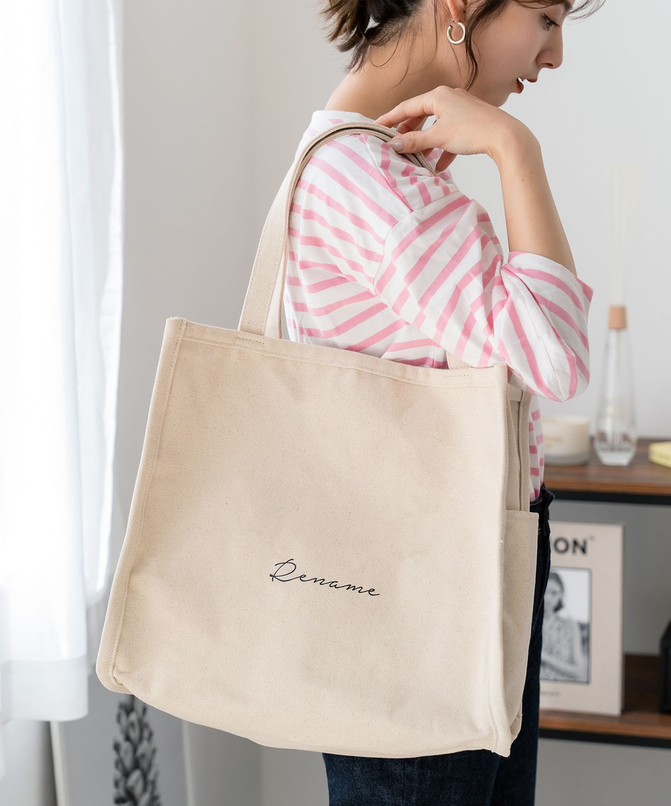 【 Rename 】 キャンバス スクエア BOX ビッグ トートバッグ A4収納可能 メンズ レディース ユニセックス RTH90029