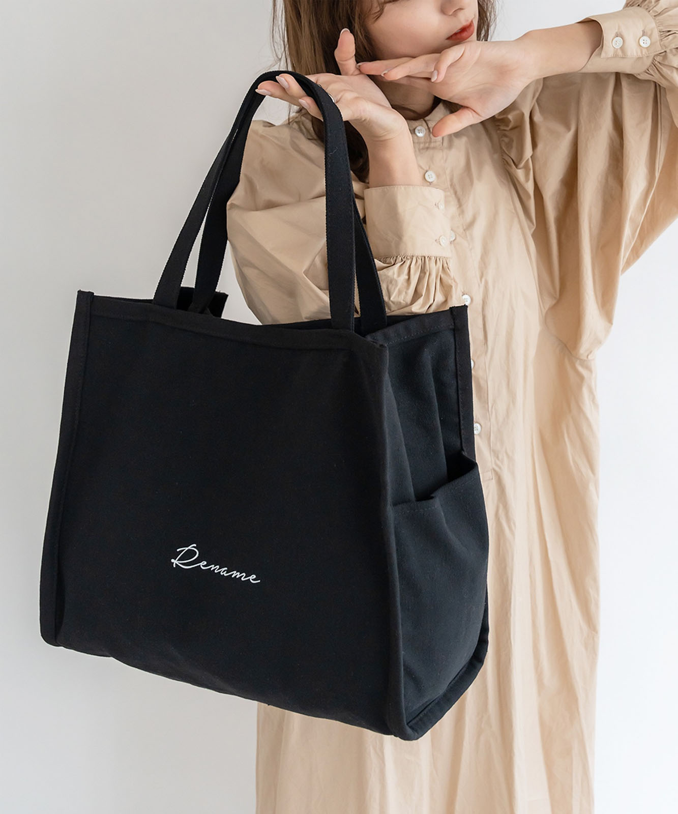 【 Rename 】 キャンバス スクエア BOX ビッグ トートバッグ A4収納可能 メンズ レディース ユニセックス RTH90029
