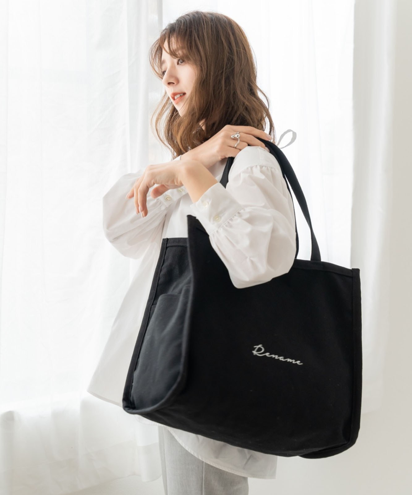 【 Rename 】 キャンバス スクエア BOX ビッグ トートバッグ A4収納可能 メンズ レディース ユニセックス RTH90029