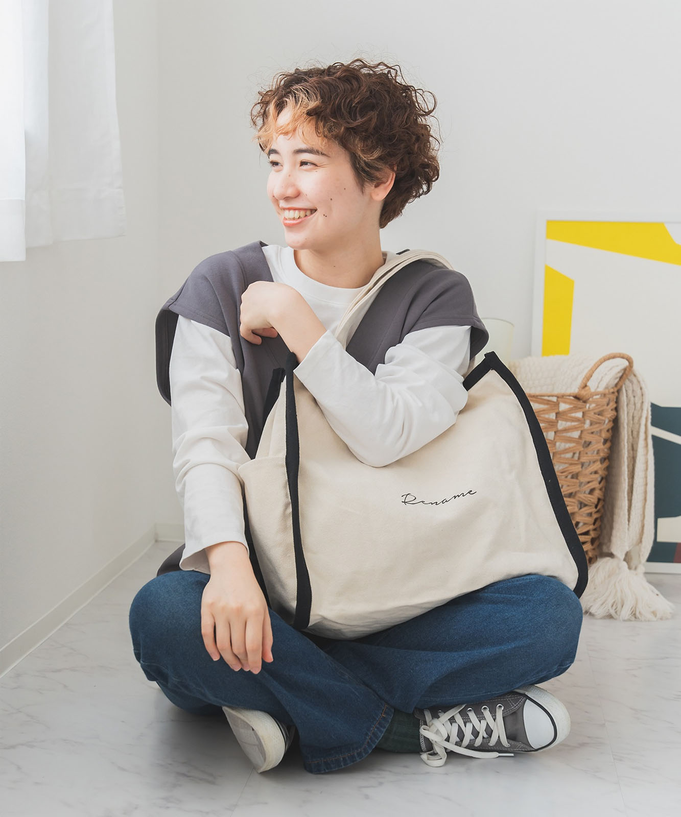 【 Rename 】 キャンバス スクエア BOX ビッグ トートバッグ A4収納可能 メンズ レディース ユニセックス RTH90029