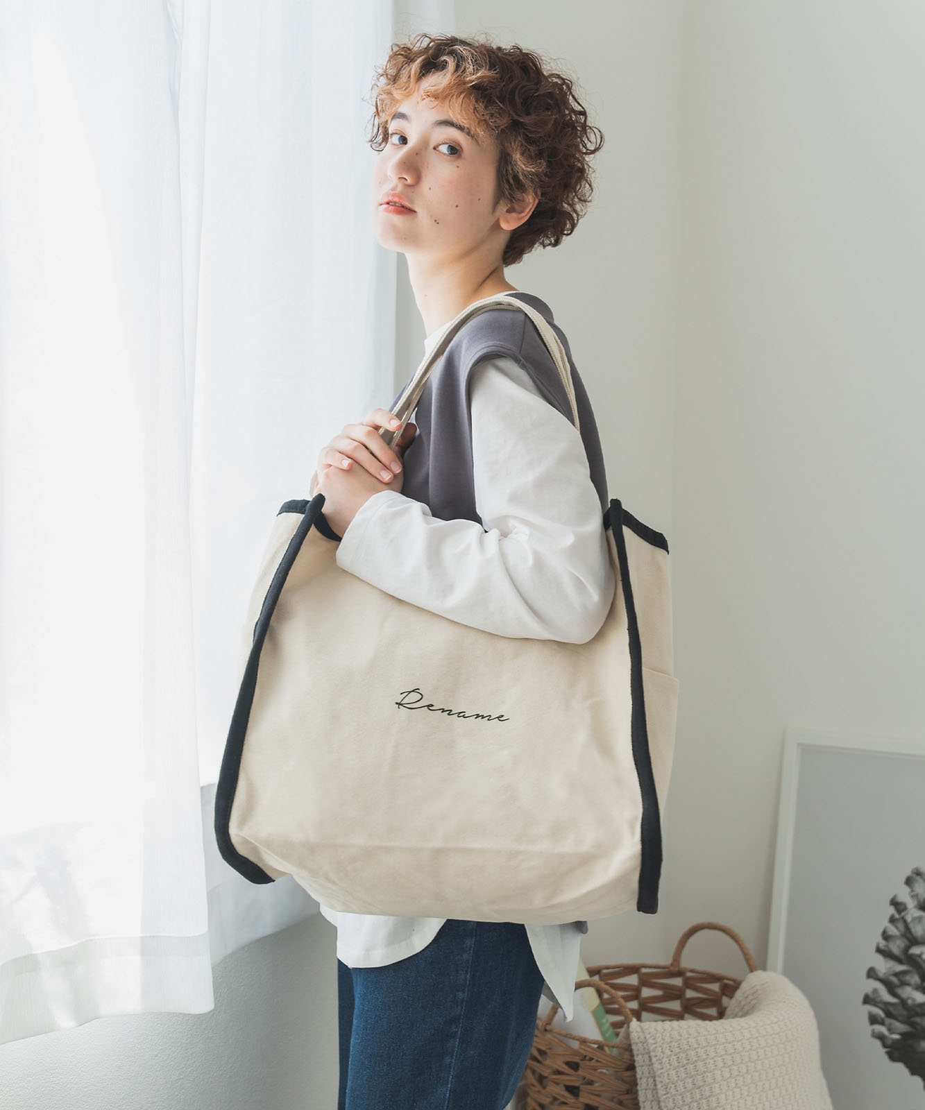 【 Rename 】 キャンバス スクエア BOX ビッグ トートバッグ A4収納可能 メンズ レディース ユニセックス RTH90029