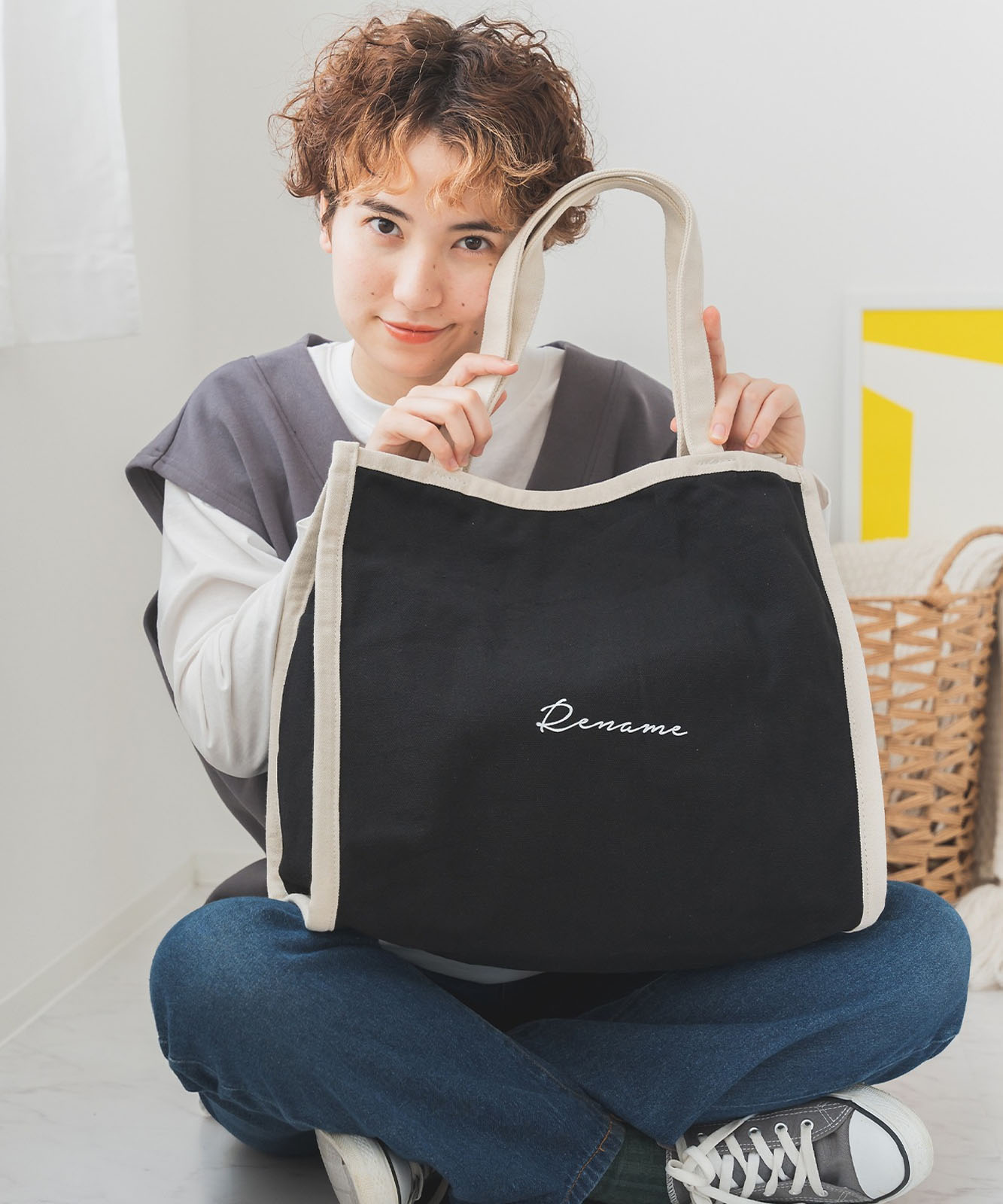 Rename 】 キャンバス スクエア BOX ビッグ トートバッグ A4収納