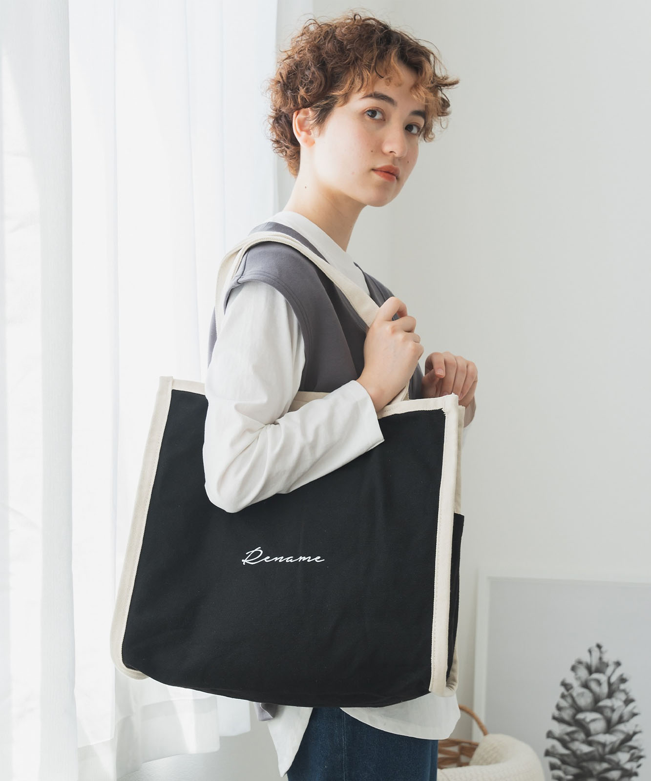 Rename 】 キャンバス スクエア BOX ビッグ トートバッグ A4収納可能