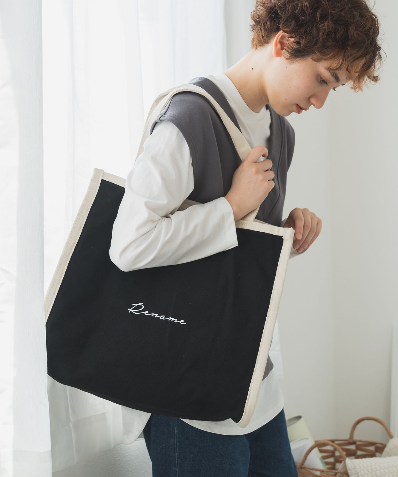 【 Rename 】 キャンバス スクエア BOX ビッグ トートバッグ A4収納可能 メンズ レディース ユニセックス RTH90029