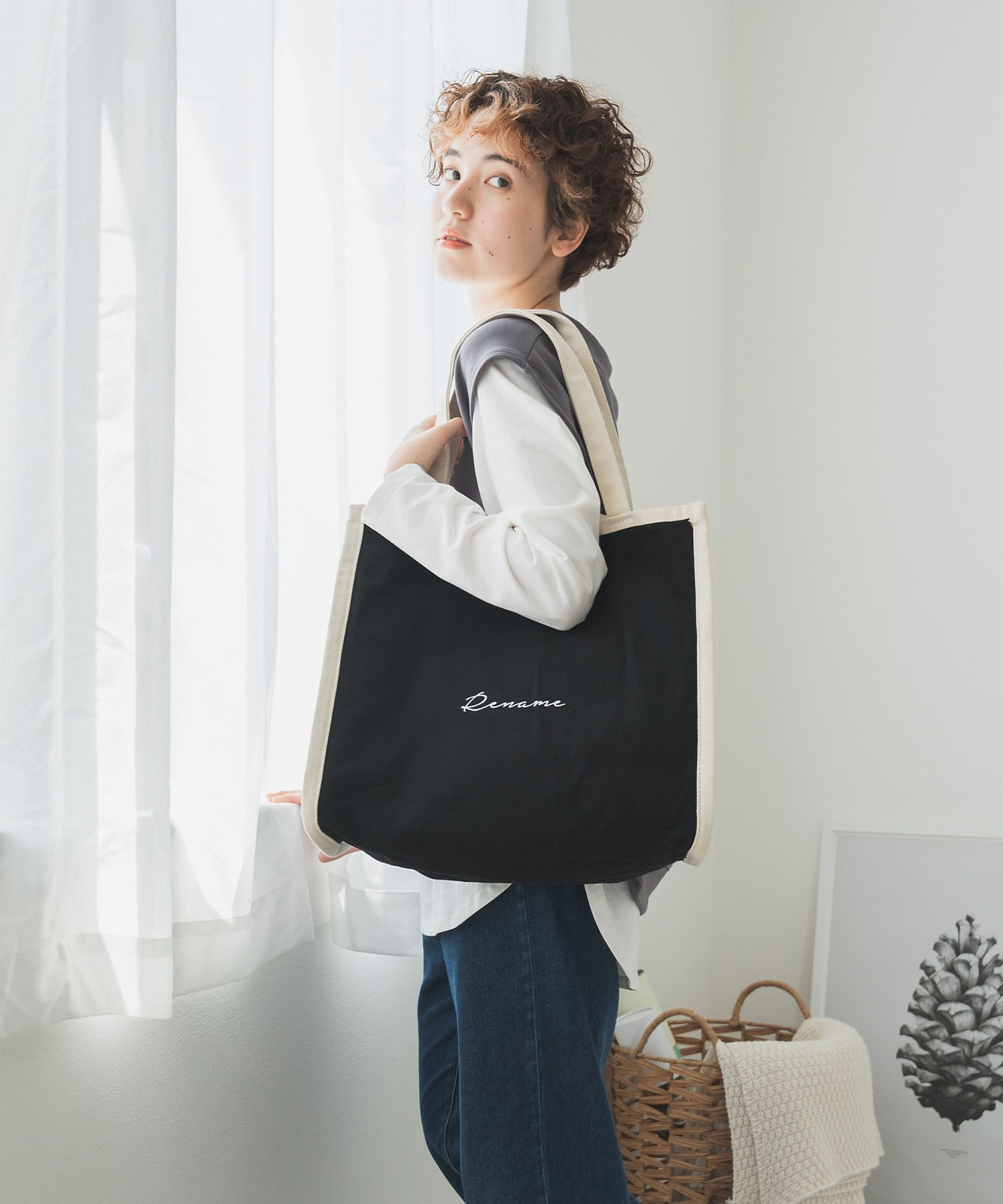 【 Rename 】 キャンバス スクエア BOX ビッグ トートバッグ A4収納可能 メンズ レディース ユニセックス RTH90029