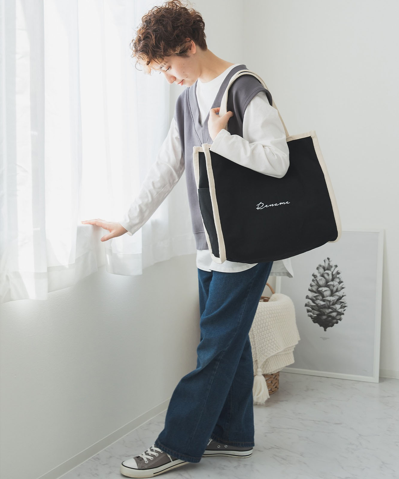 Rename 】 キャンバス スクエア BOX ビッグ トートバッグ A4収納