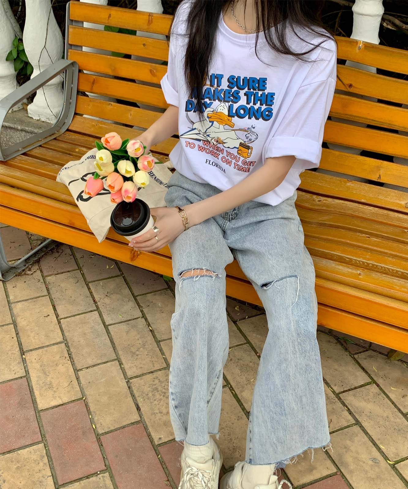 DEVICE select duckプリント 古着風 オーバーサイズ ビッグシルエット 半袖Tシャツ メンズ レディース ユニセックス