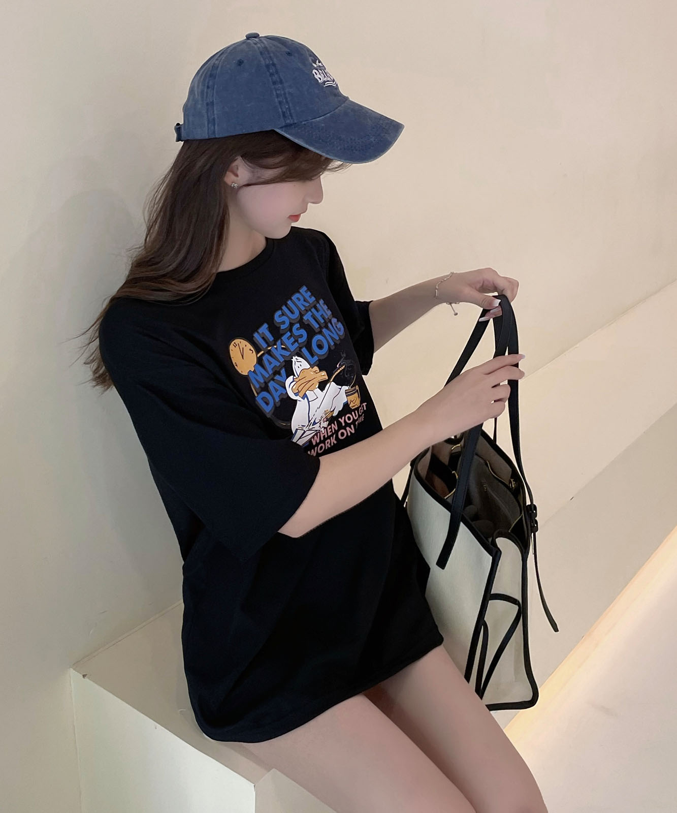 DEVICE select duckプリント 古着風 オーバーサイズ ビッグシルエット 半袖Tシャツ メンズ レディース ユニセックス