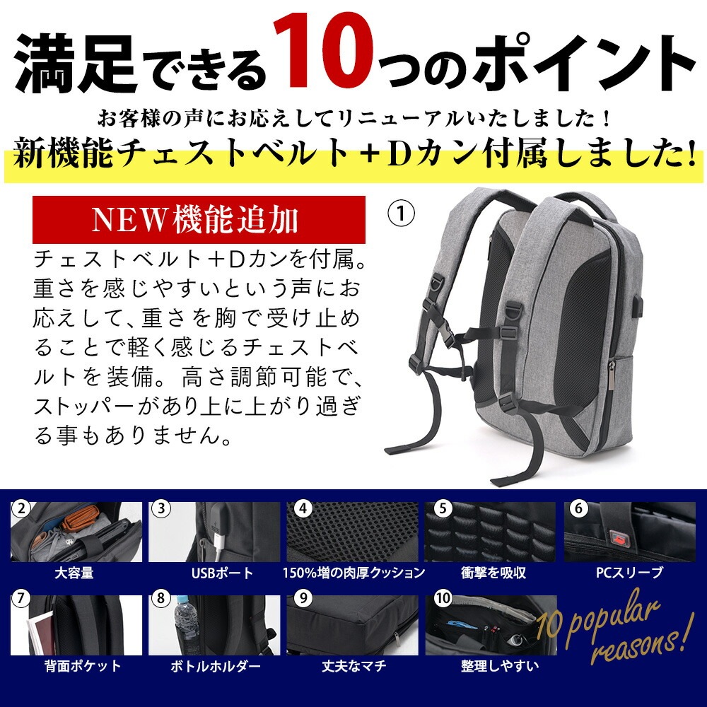 TransitGate G4 ナイロンビジネスバックパック (USBポート装備)