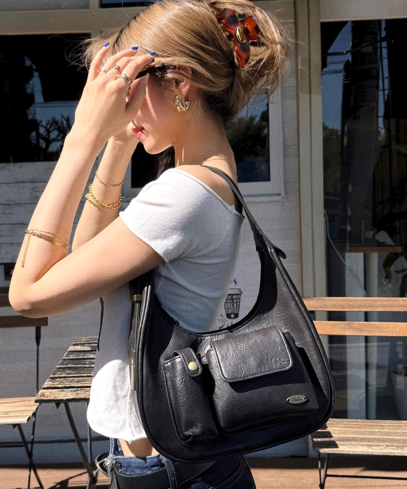 【 DEVICE × Nalm.コラボ 】 Rename アジャスター ワンハンドル ヴィンテージ ハンドバッグ(ミラー付き) メンズ レディース