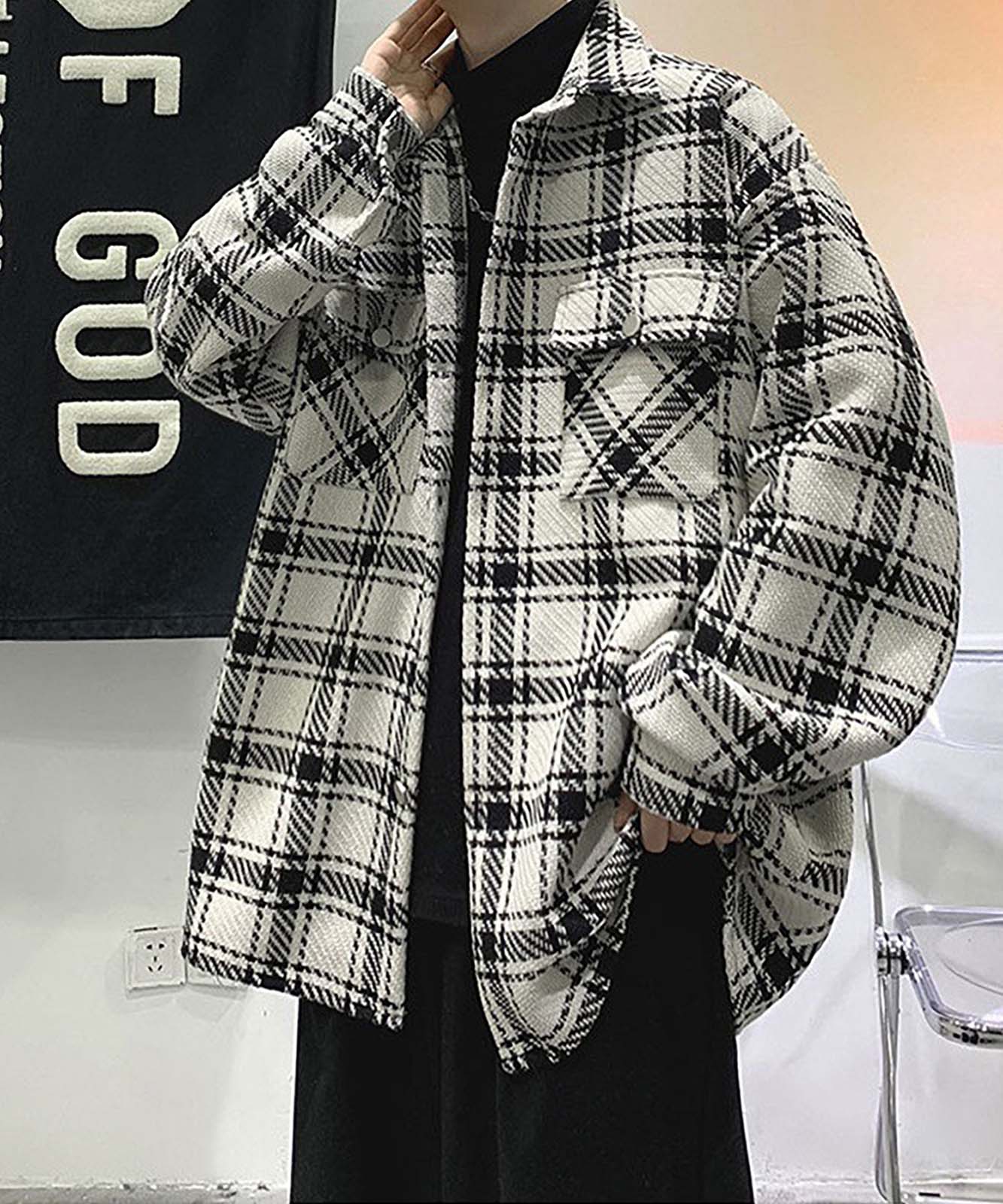 DEVICE select ビッグシルエット チェック柄CPOシャツジャケット ルーズジャケット CPOジャケット メンズ レディース ユニセックス