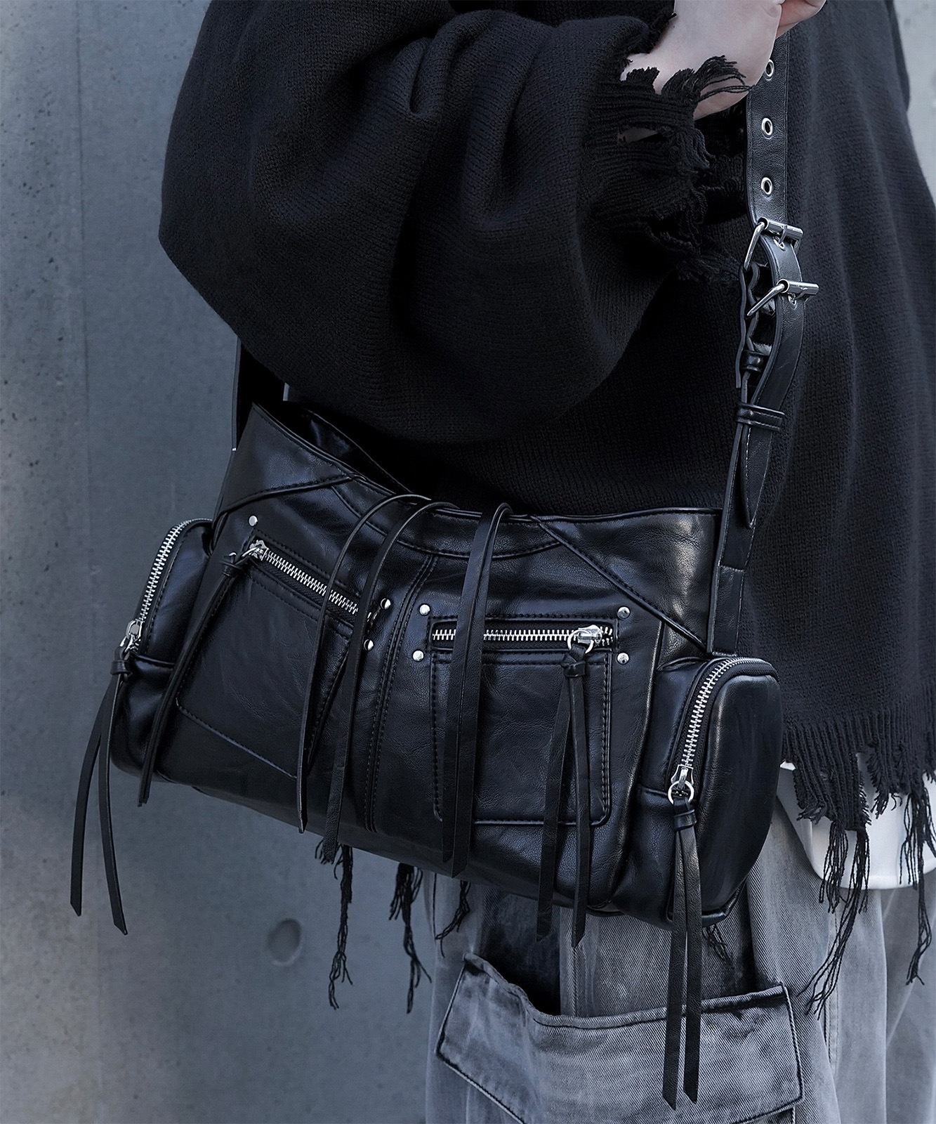 【 DEVICE × ユウコラボ 】 Rename シルバーマルチファスナーデザイン トート ショルダーバッグ メンズ レディース