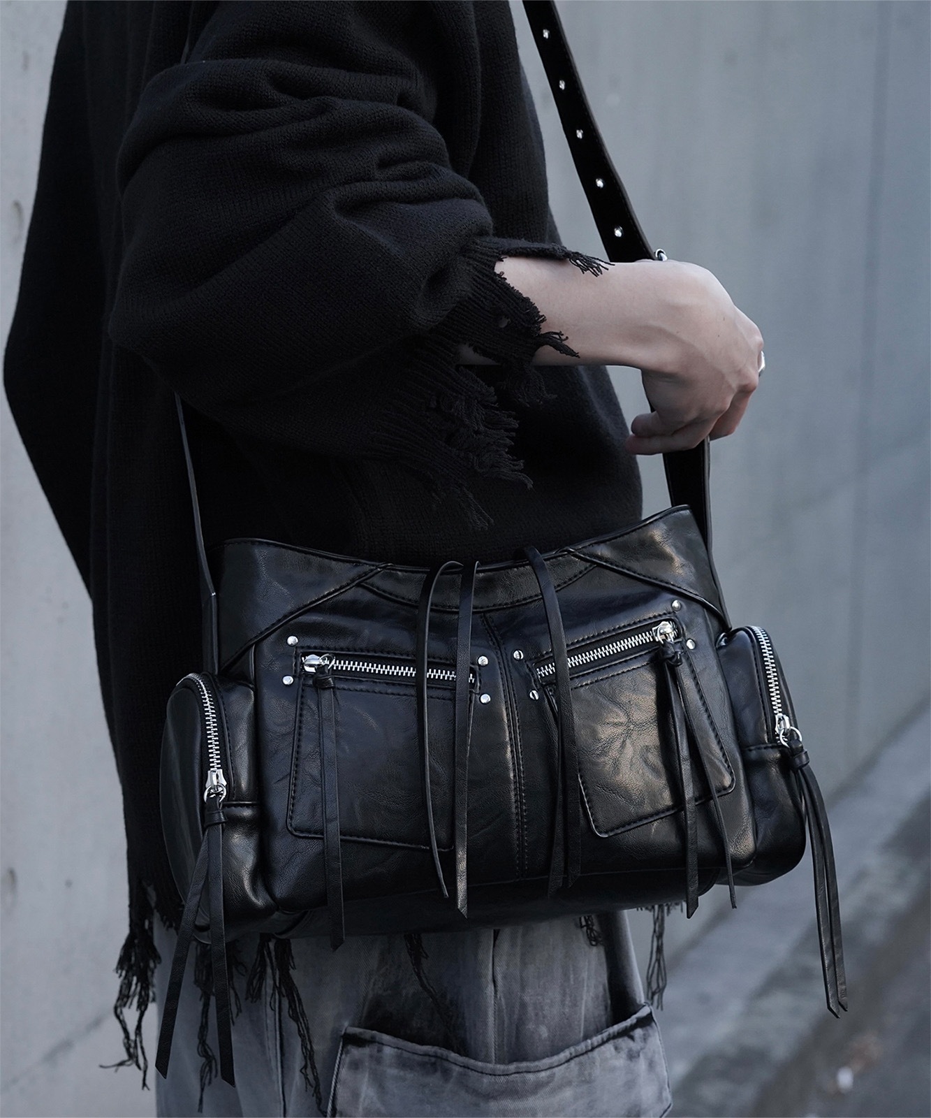 【 DEVICE × ユウコラボ 】 Rename シルバーマルチファスナーデザイン トート ショルダーバッグ メンズ レディース