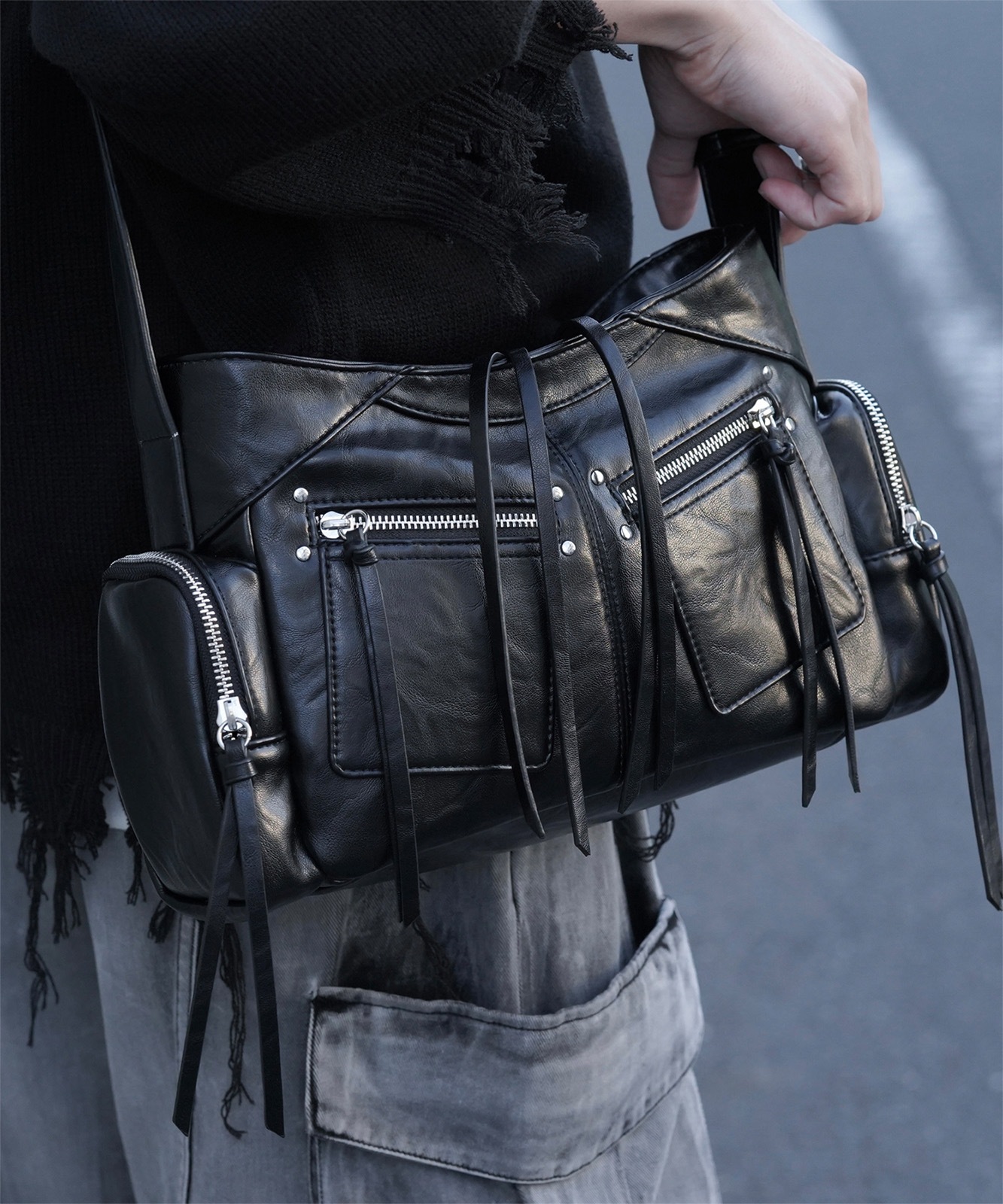 【 DEVICE × ユウコラボ 】 Rename シルバーマルチファスナーデザイン トート ショルダーバッグ メンズ レディース