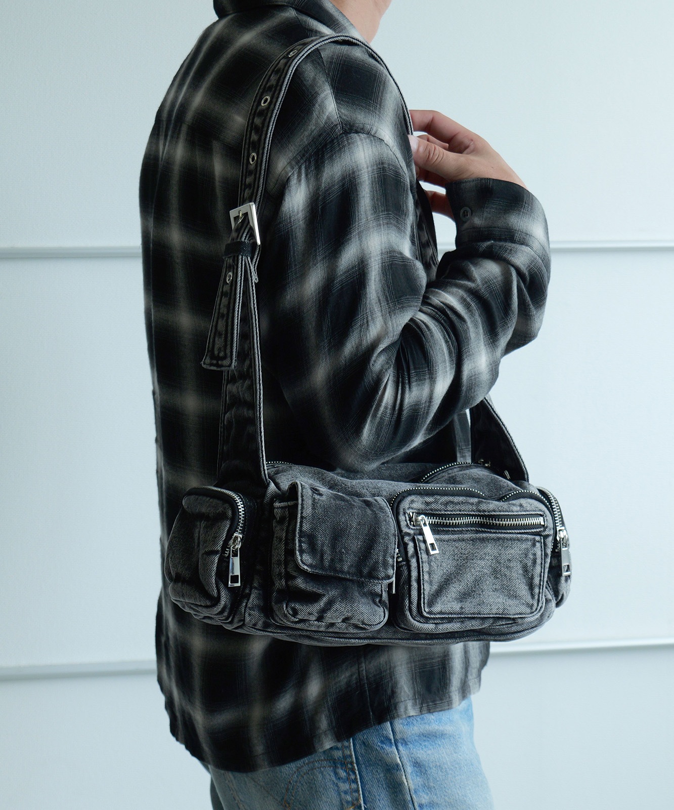 【 DEVICE 】 ヴィンテージ ウォッシュ デニム ショルダーバッグ メンズ レディース ユニセックス DSD25072