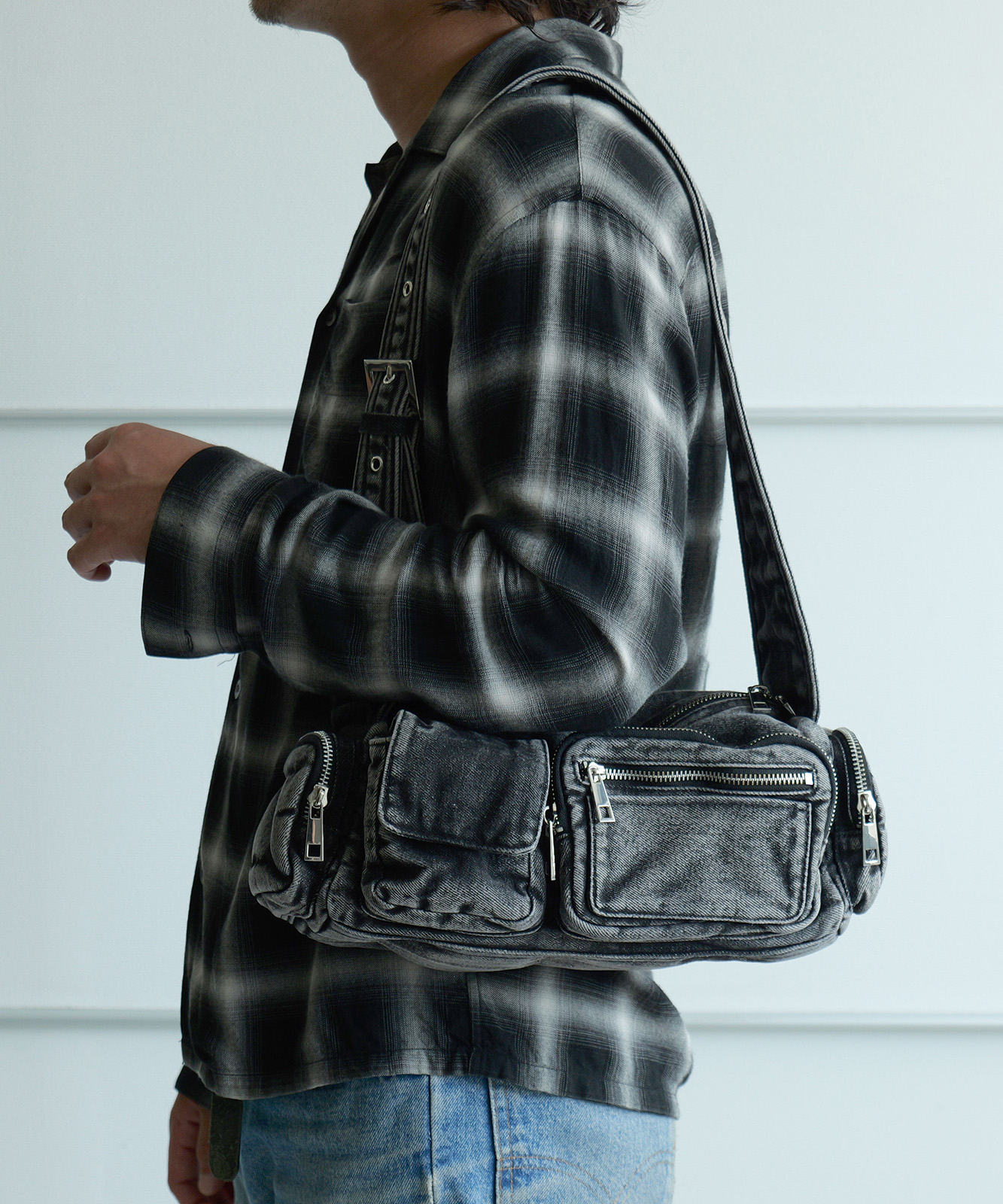 【 DEVICE 】 ヴィンテージ ウォッシュ デニム ショルダーバッグ メンズ レディース ユニセックス DSD25072