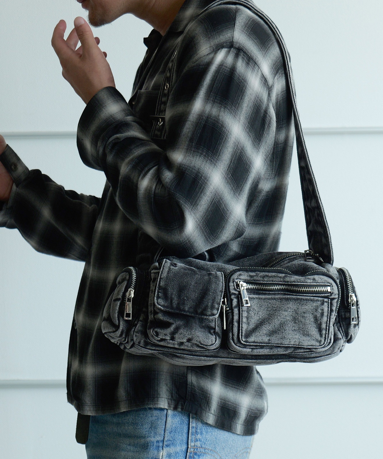 【 DEVICE 】 ヴィンテージ ウォッシュ デニム ショルダーバッグ メンズ レディース ユニセックス DSD25072