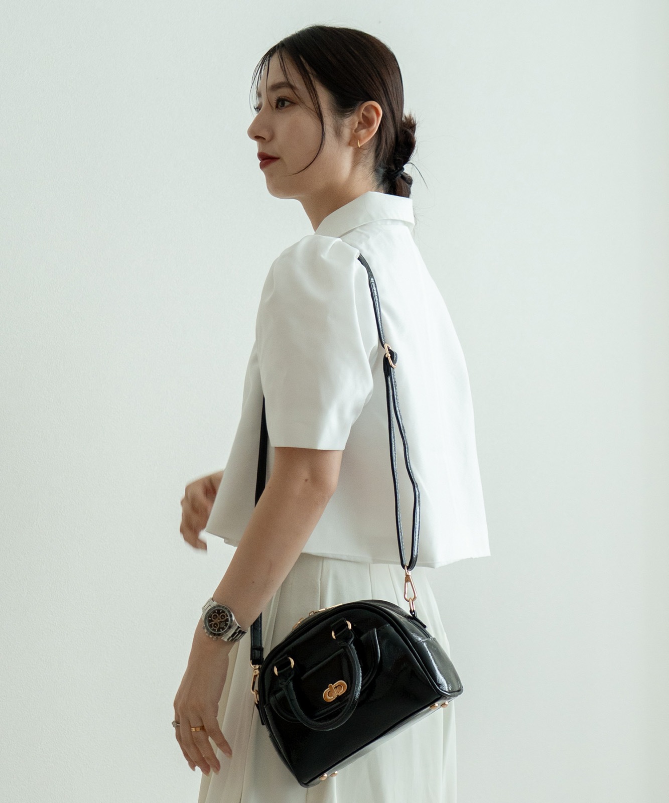 【 DEVICE GAL 】 エナメル ハンドバッグ ミニボストン 2way レディース おしゃれ ブランド 学生 通勤 きれいめ 大人 女性 高見え 上品 DSE25036
