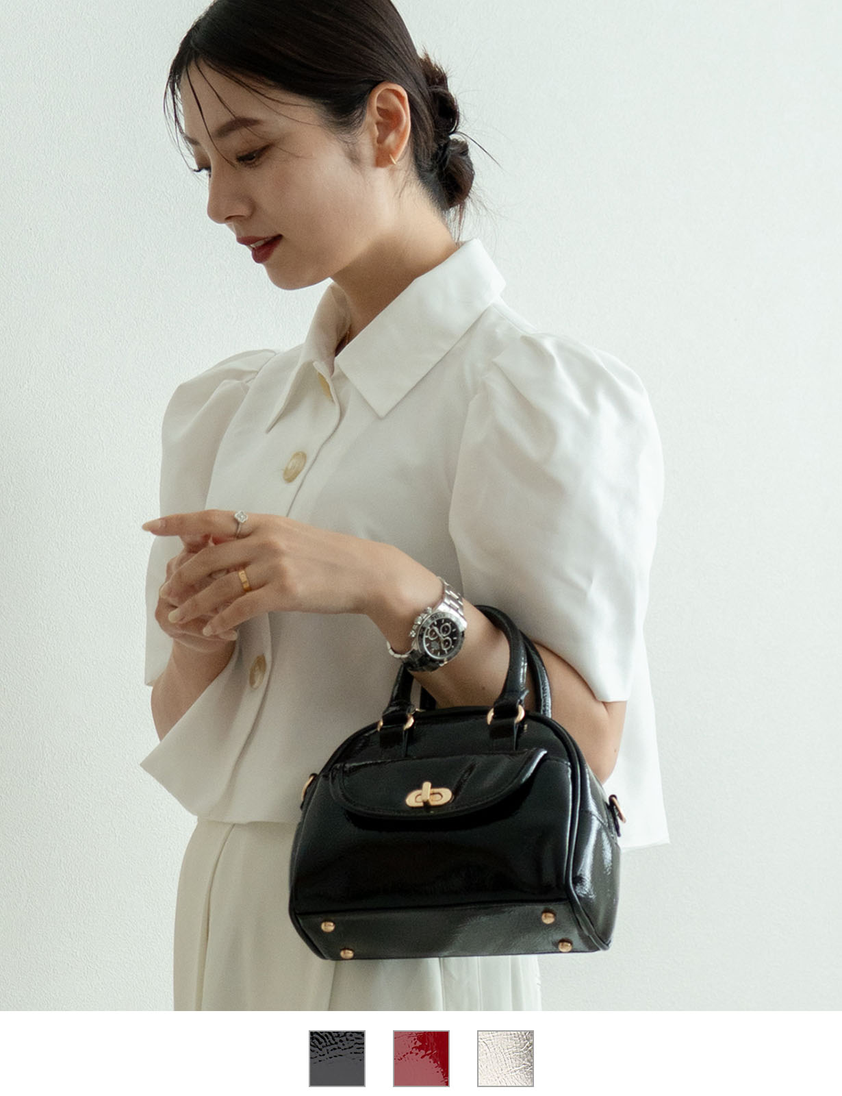 【 DEVICE GAL 】 エナメル ハンドバッグ ミニボストン 2way レディース おしゃれ ブランド 学生 通勤 きれいめ 大人 女性 高見え 上品 DSE25036