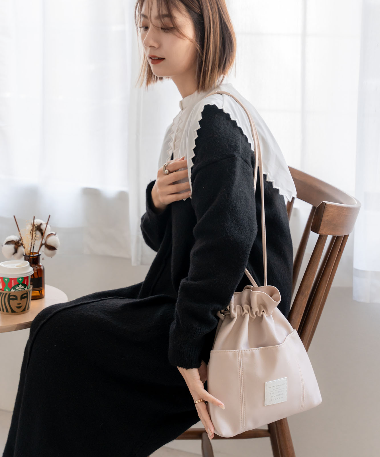 Rename カジュアルデザイン オリジナルタグ 巾着ショルダーバッグ