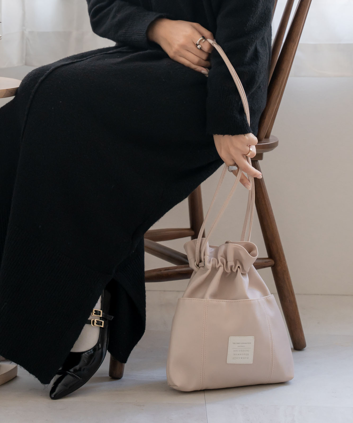 Rename カジュアルデザイン オリジナルタグ 巾着ショルダーバッグ