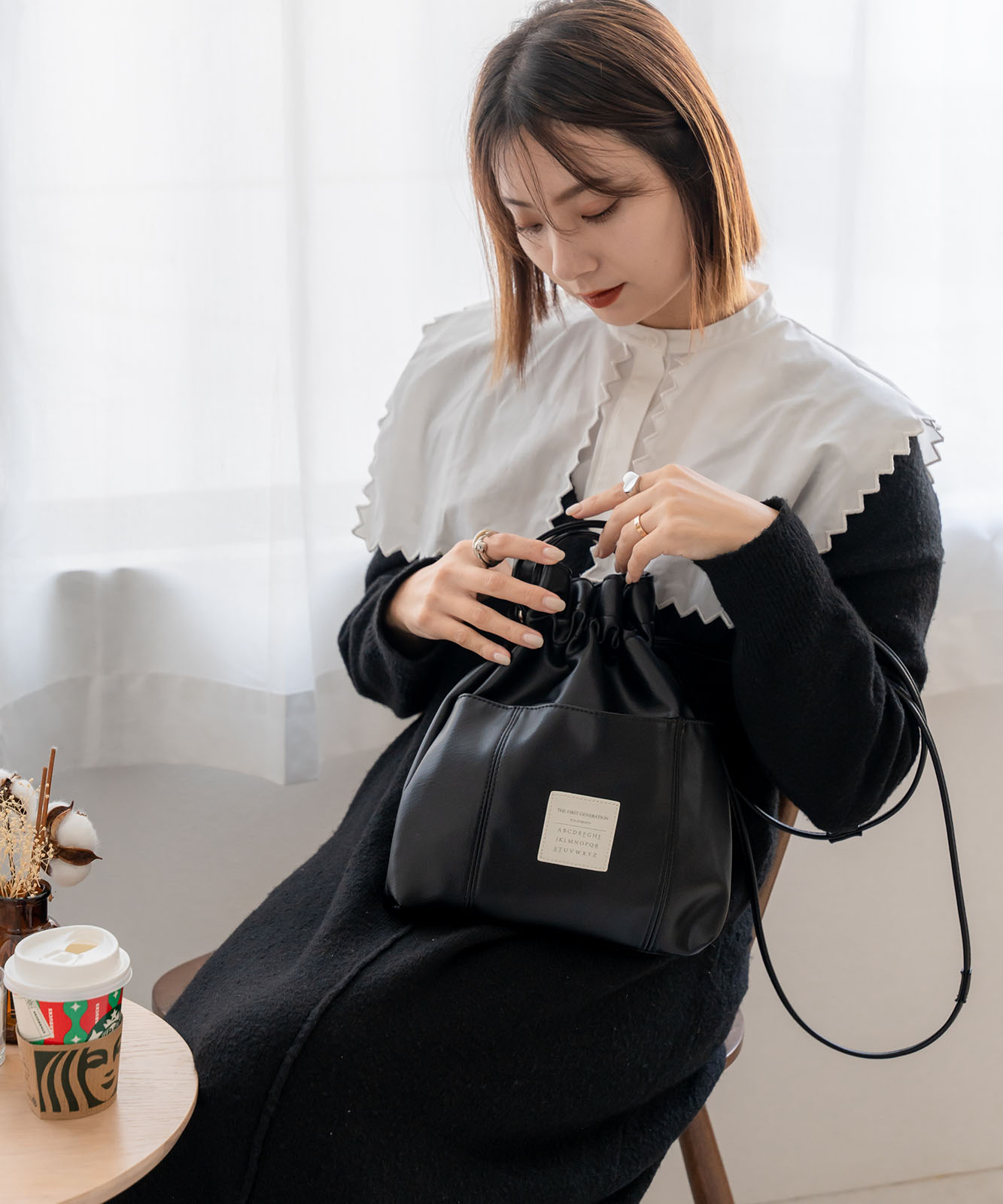 Rename カジュアルデザイン オリジナルタグ 巾着ショルダーバッグ